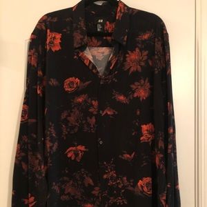 Black and red flower print button up